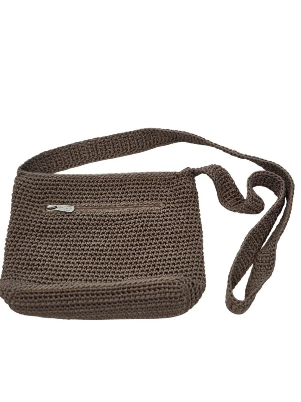 The Sak Taupe Small Crocheted Knit Handbag Purse Shoulder Bag
